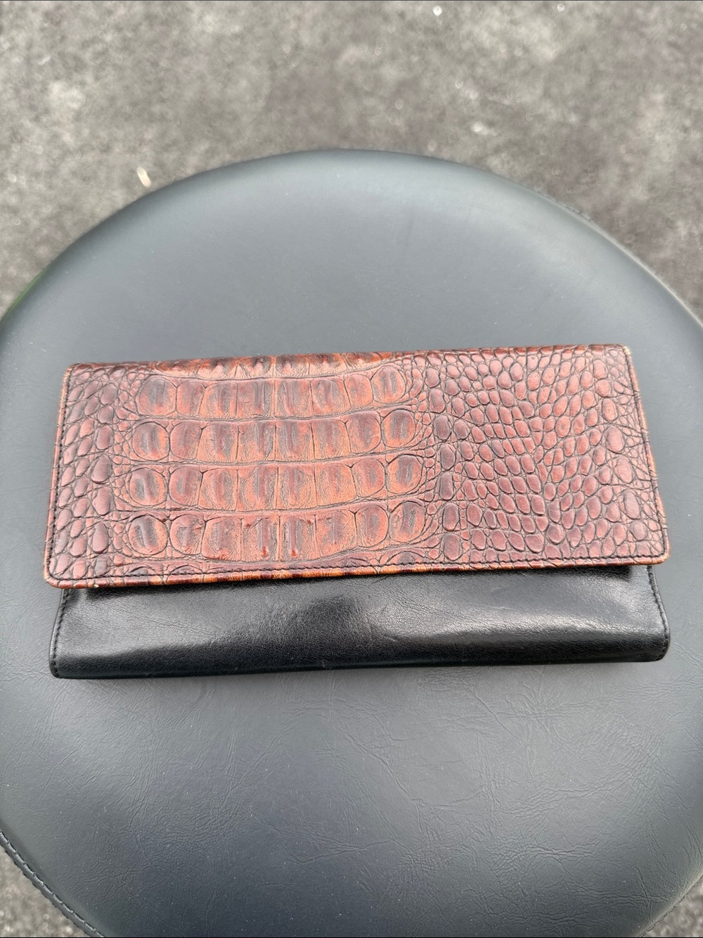 Brahmin Black Leather Clutch Wallet with Gold Snap